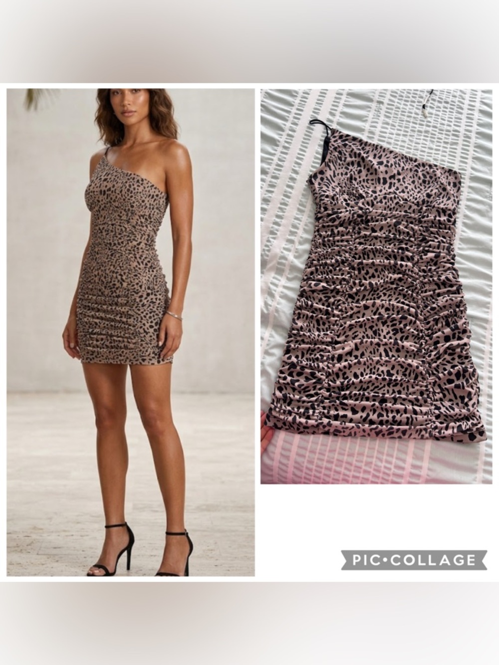 Forever21 One Shoulder Leopard Print Ruched Mini Dress size L